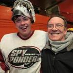 Arlington High goalie  Mike Schiller and his father, Craig,  have plenty to smile about beyond the Spy Ponders’ big victory over St. John’s Prep last week.